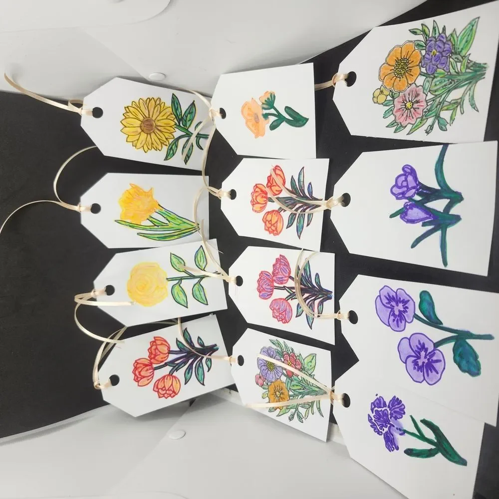 Hand Crafted  Floral  Colorful Gift Tags Thank You Cards Set of 12